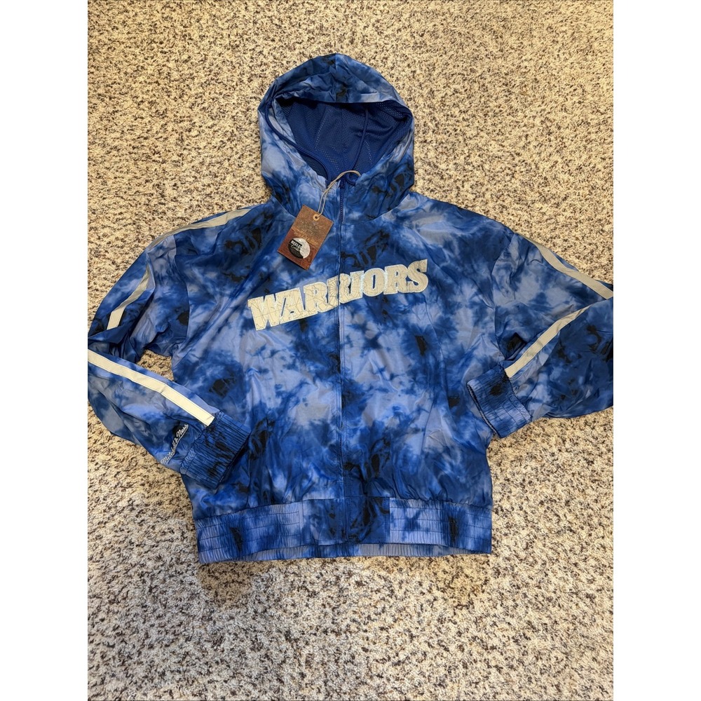 Mitchell & Ness Womens Golden State Warriors Blue Zip Front Hooded Jacket Sz L